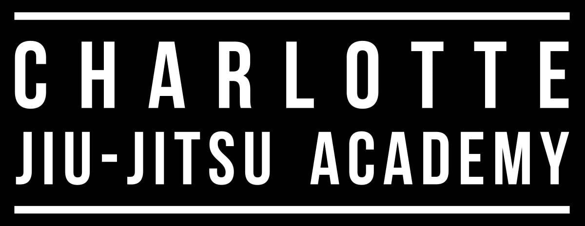 Charlotte Jiu-Jitsu Academy text in white capital letters on black background with horizontal lines.